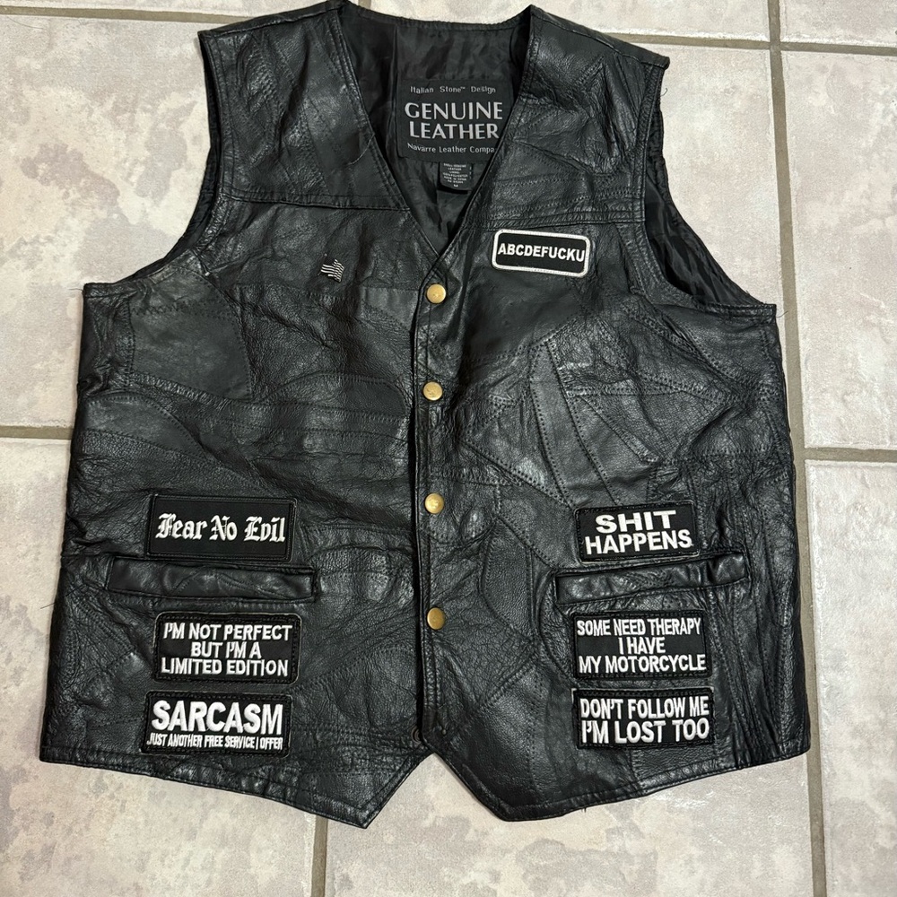 Vintage Black Leather Motorcycle Vest